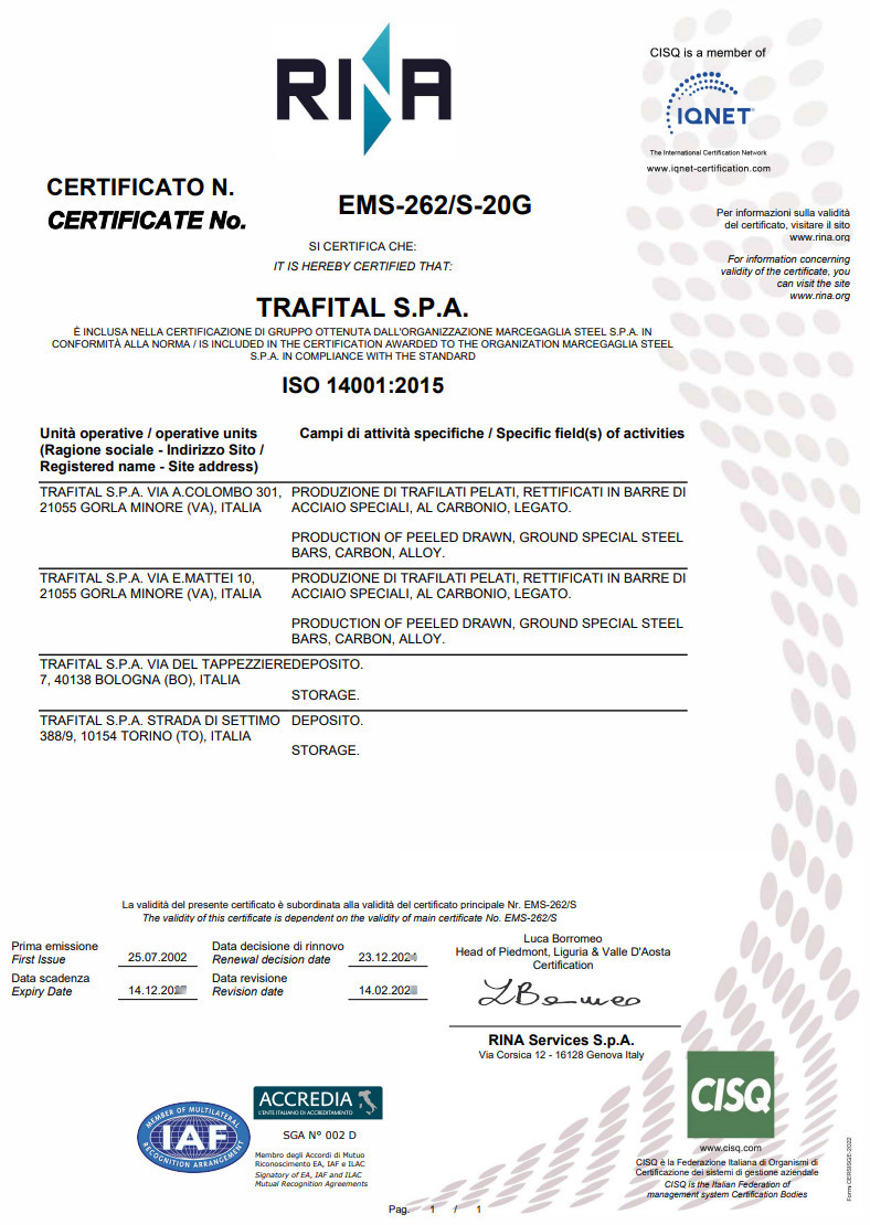 Trafital 14001 certification