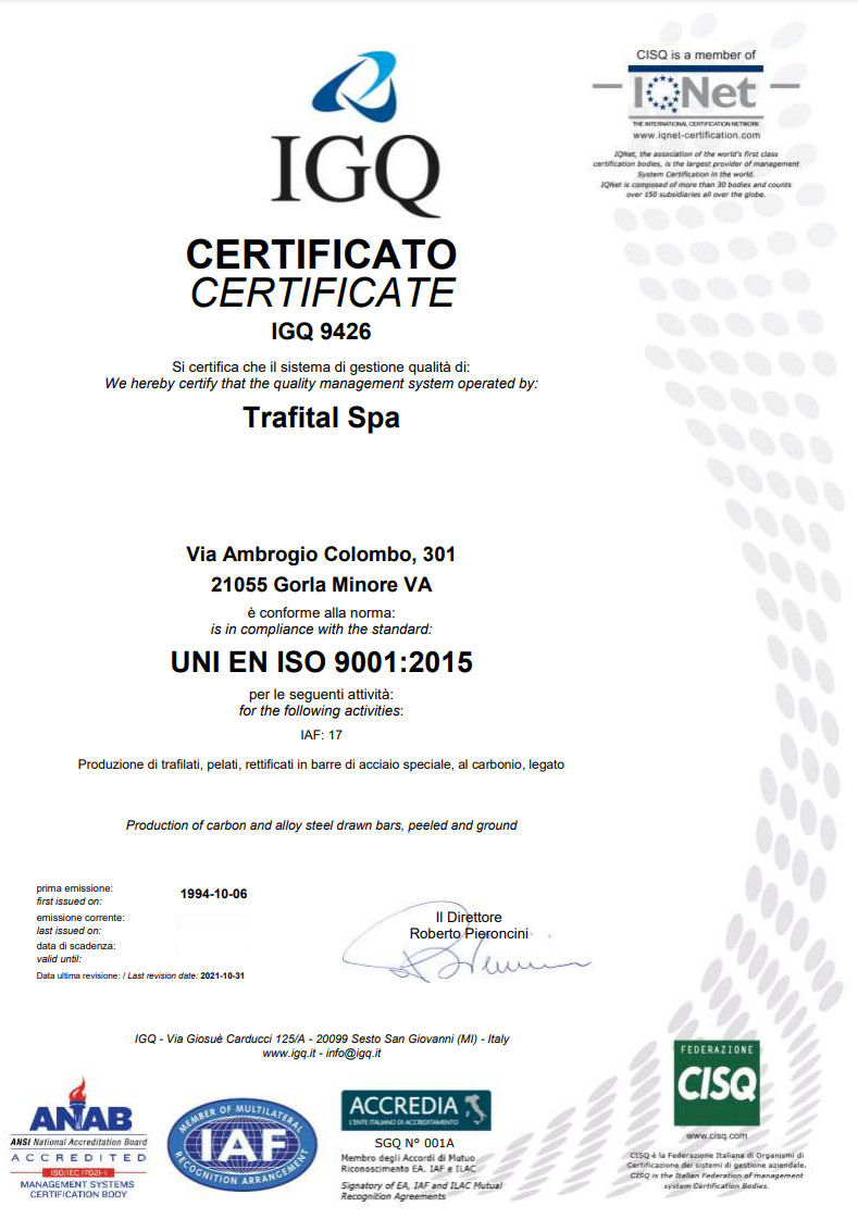 Trafital IGQ certification